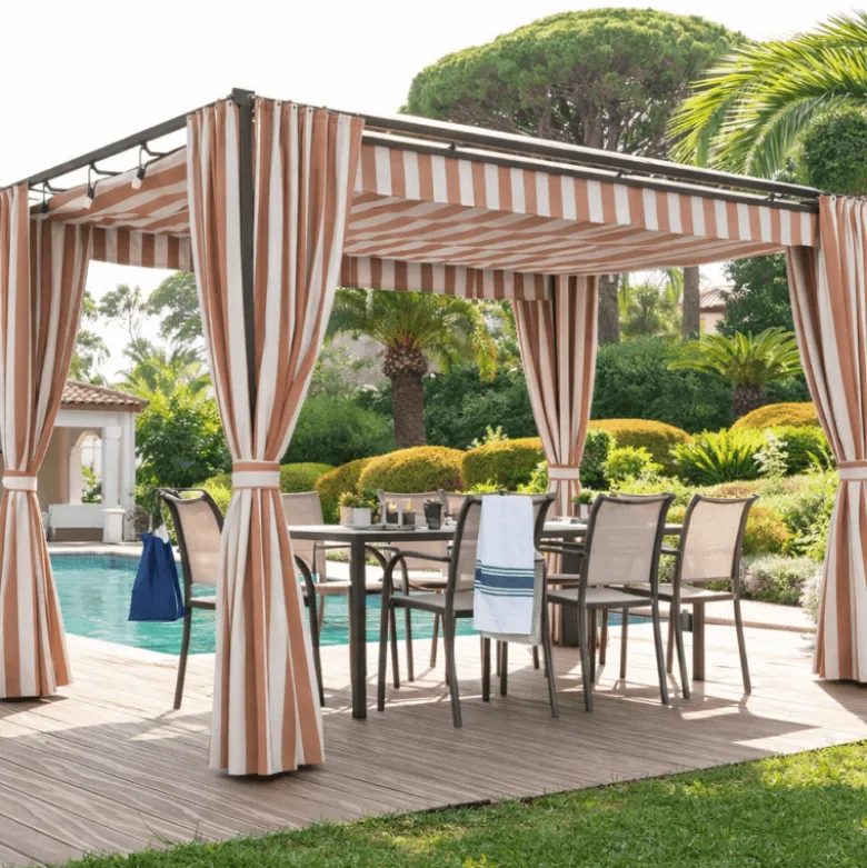 Tissu extérieur rayé Ponant terracotta – Déperlant & résistant UV - Grande largeur