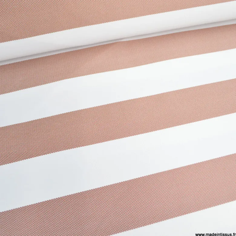 Tissu extérieur rayé Ponant terracotta – Déperlant & résistant UV - Grande largeur