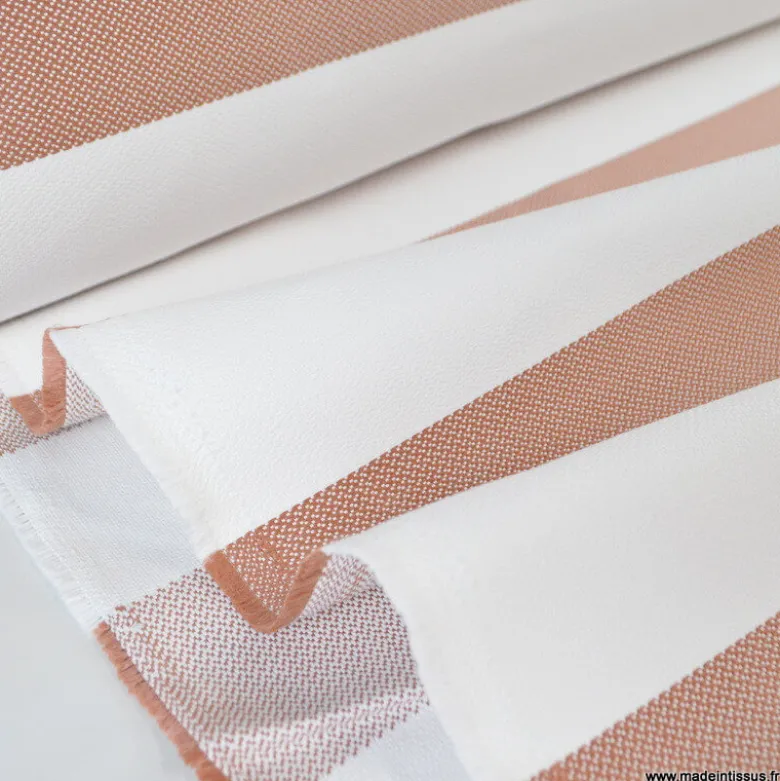 Tissu extérieur rayé Ponant terracotta – Déperlant & résistant UV - Grande largeur