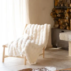 Tissu fausse fourrure carreau Pelissa - Blanc cassé