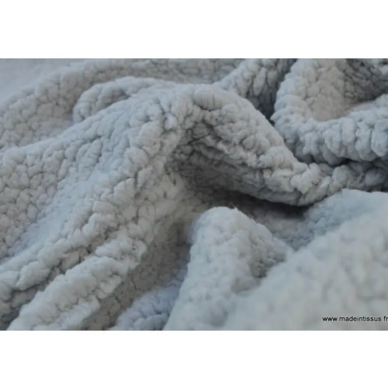 Tissu Fausse Fourrure maille SHERPA GRIS - OEKO TEX
