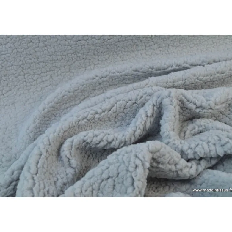 Tissu Fausse Fourrure maille SHERPA GRIS - OEKO TEX