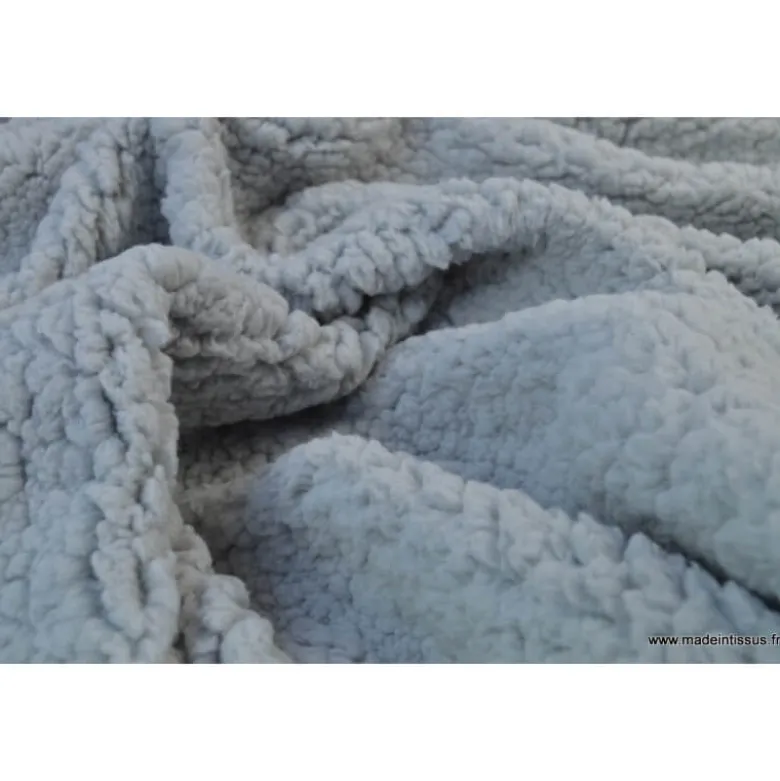 Tissu Fausse Fourrure maille SHERPA GRIS - OEKO TEX