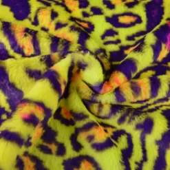 Tissu fausse fourrure rabbit - Léopard fluo rose et jaune