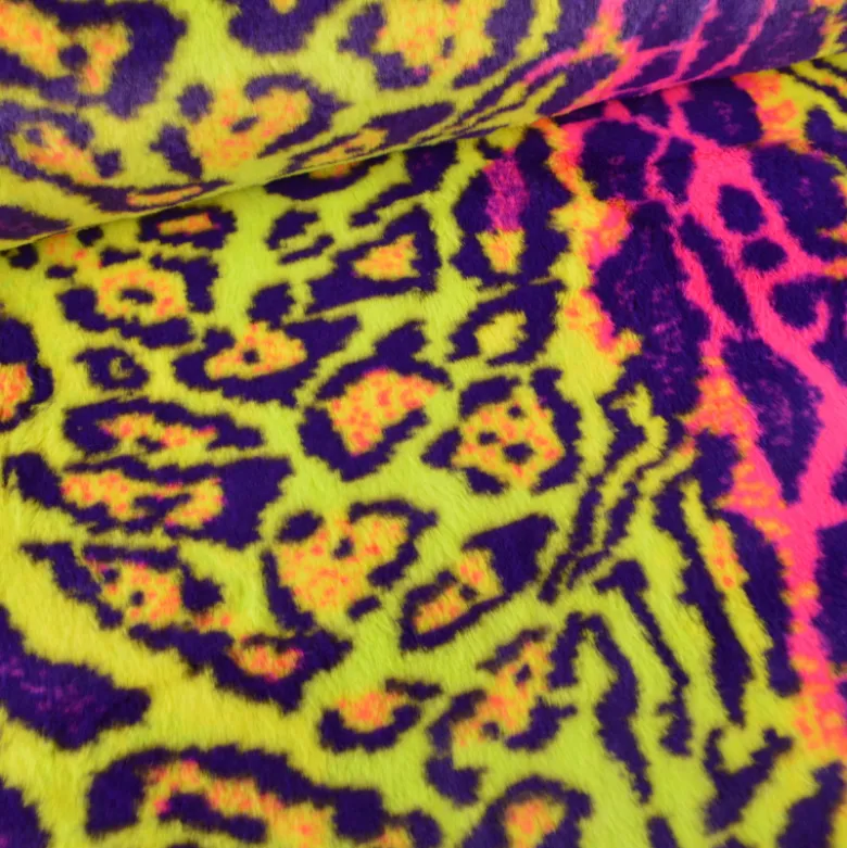 Tissu fausse fourrure rabbit - Léopard fluo rose et jaune