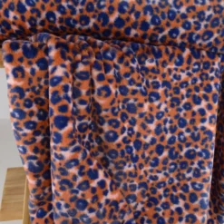 Tissu fausse fourrure rabbit motif Léopard Orange et bleu