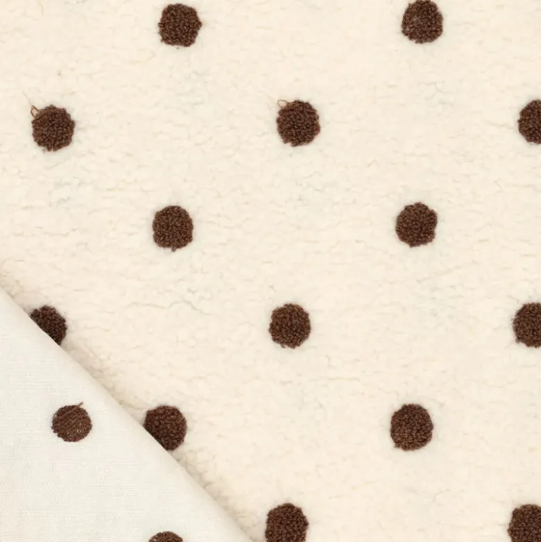 Tissu Fausse Fourrure Sherpa brodée pois fond écru - OEKO TEX