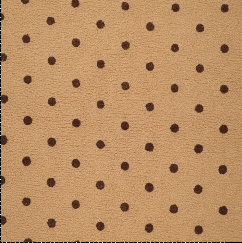 Tissu Fausse Fourrure Sherpa brodée pois fond camel - OEKO TEX