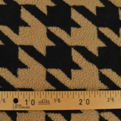 Tissu Fausse Fourrure Sherpa à motif Pied de poule XXL fond camel - OEKO TEX