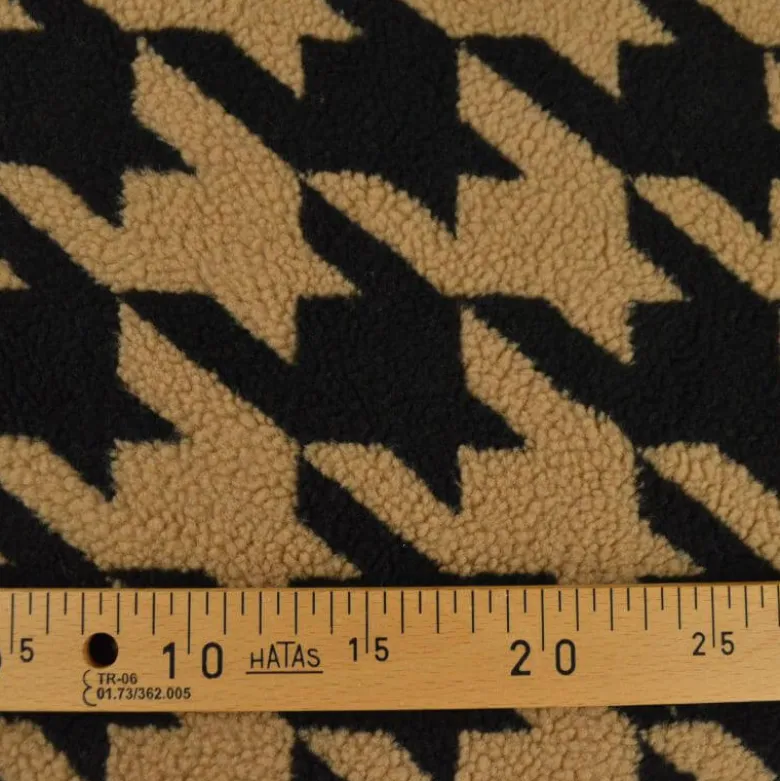 Tissu Fausse Fourrure Sherpa à motif Pied de poule XXL fond camel - OEKO TEX