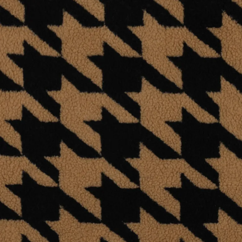 Tissu Fausse Fourrure Sherpa à motif Pied de poule XXL fond camel - OEKO TEX