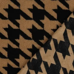 Tissu Fausse Fourrure Sherpa à motif Pied de poule XXL fond camel - OEKO TEX