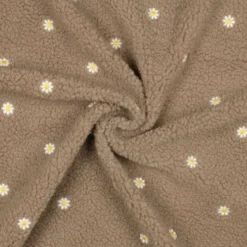 Tissu Fausse Fourrure Sherpa brodée fleurs - Taupe