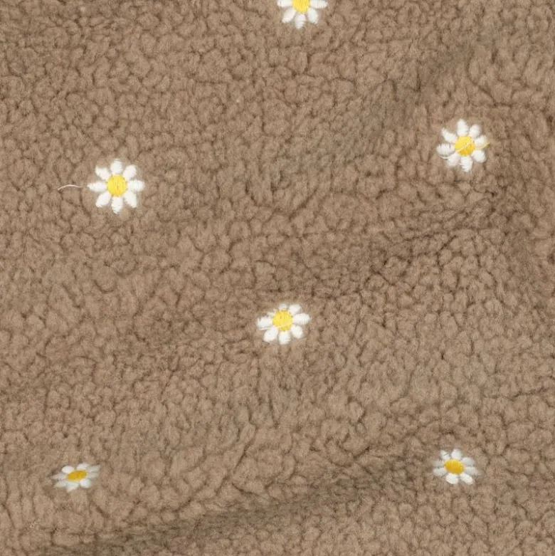 Tissu Fausse Fourrure Sherpa brodée fleurs - Taupe