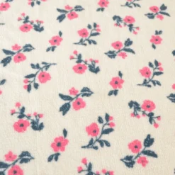 Tissu Fausse Fourrure Sherpa Alina motif fleurs roses fond ecru - OEKO TEX