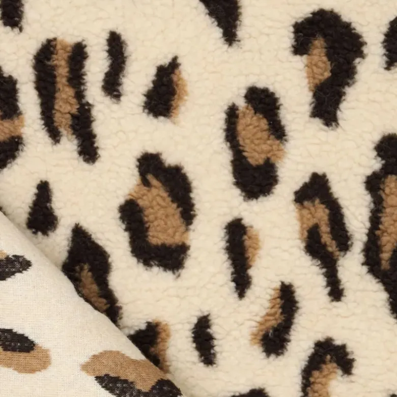 Tissu Fausse Fourrure Sherpa à motif léopard fond écru - OEKO TEX