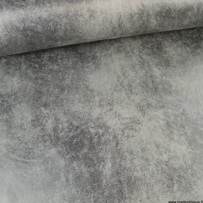 Tissu Faux cuir aspect vieilli Acier
