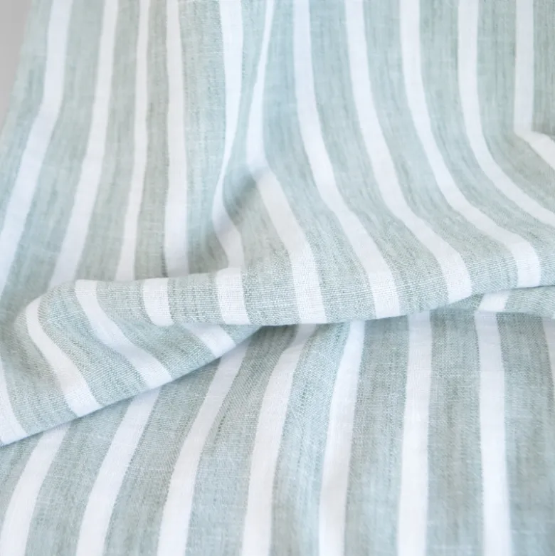 Tissu fluide polyester aspect Lin à rayures vert olive et blanc