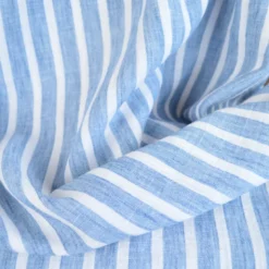 Tissu fluide polyester aspect Lin à rayures Bleu et blanc