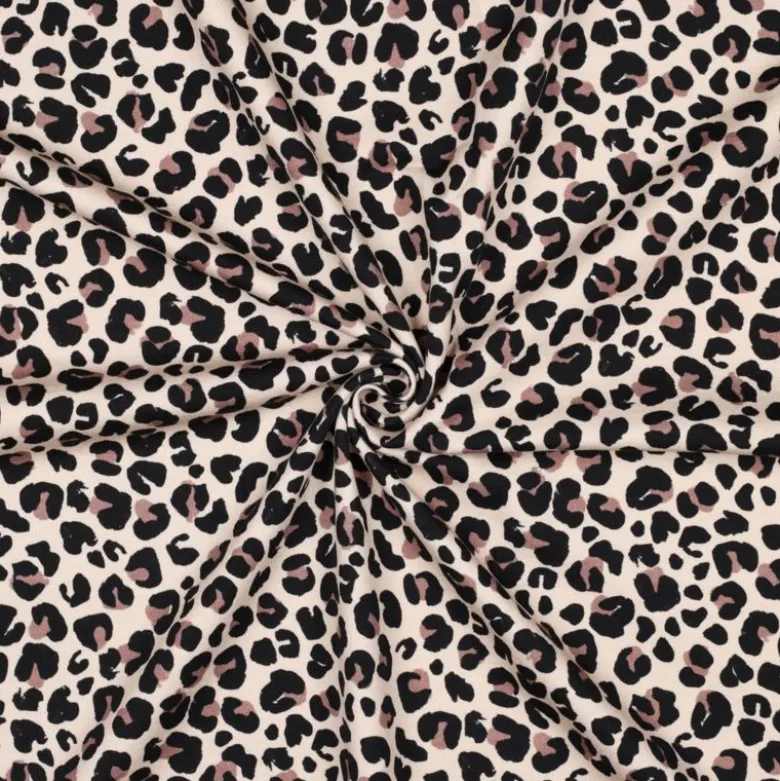 Tissu french terry motifs Léopard fond beige - Poppy