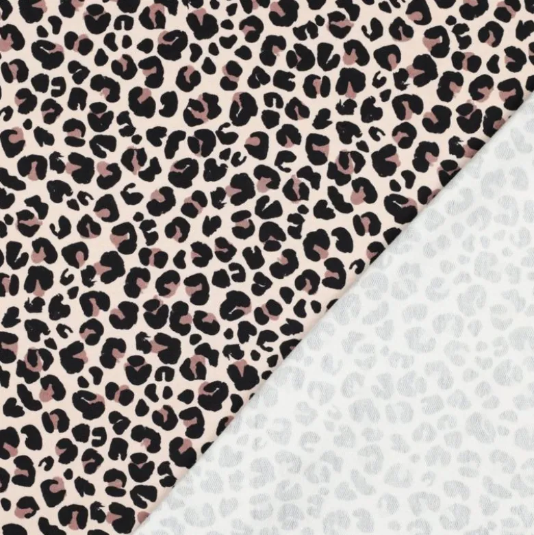 Tissu french terry motifs Léopard fond beige - Poppy