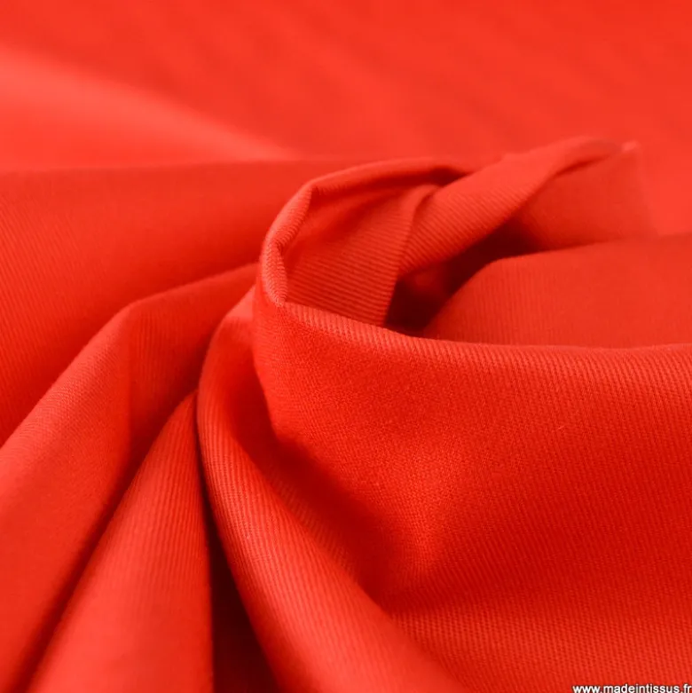 Tissu gabardine sergé polyester coton coloris rouge écarlate - OEKO TEX
