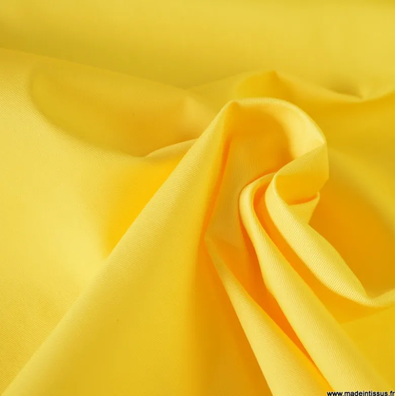 Tissu gabardine sergé polyester coton coloris Jaune Soleil - OEKO TEX