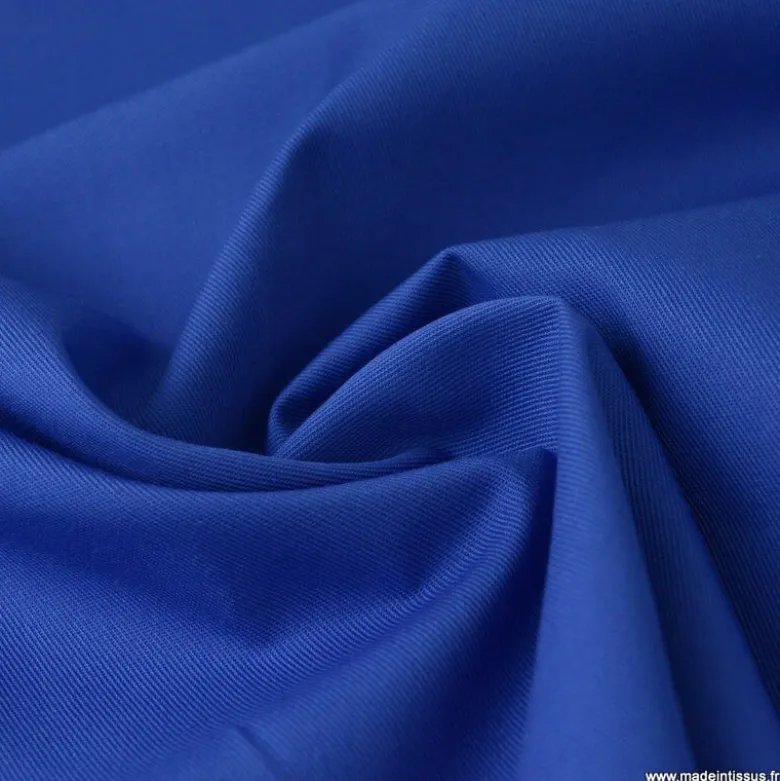 Tissu gabardine sergé polyester coton coloris bleu royal - OEKO TEX