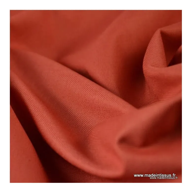 Tissu gabardine sergé polyester coton coloris tomette - OEKO TEX