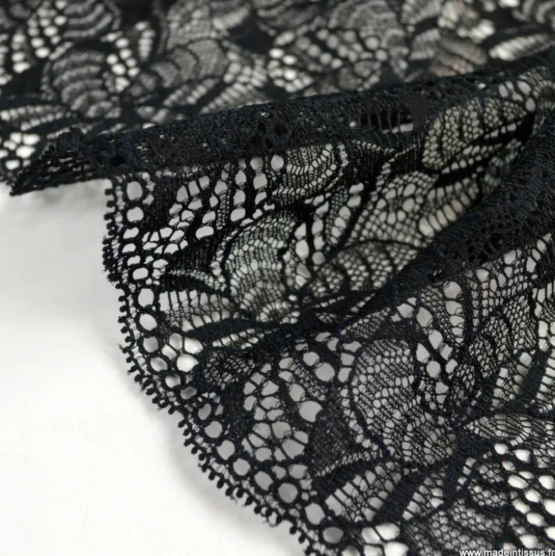 Tissu Galon dentelle élasthanne Sylvie coloris Noir