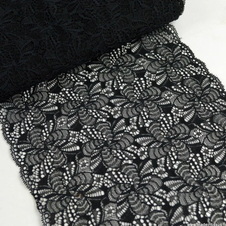 Tissu Galon dentelle élasthanne Sylvie coloris Noir