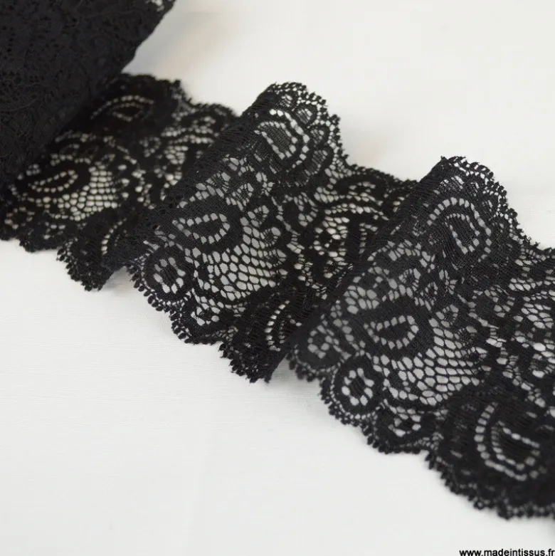 Tissu Galon dentelle Lisa lycra noir 7,5cm