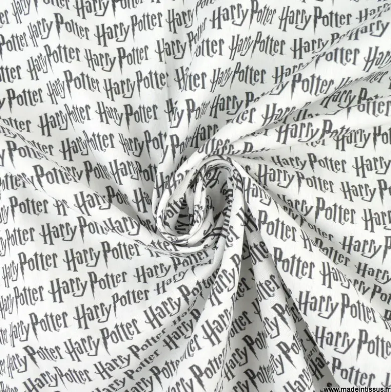 Tissu Harry Potter écriture script noir et blanc