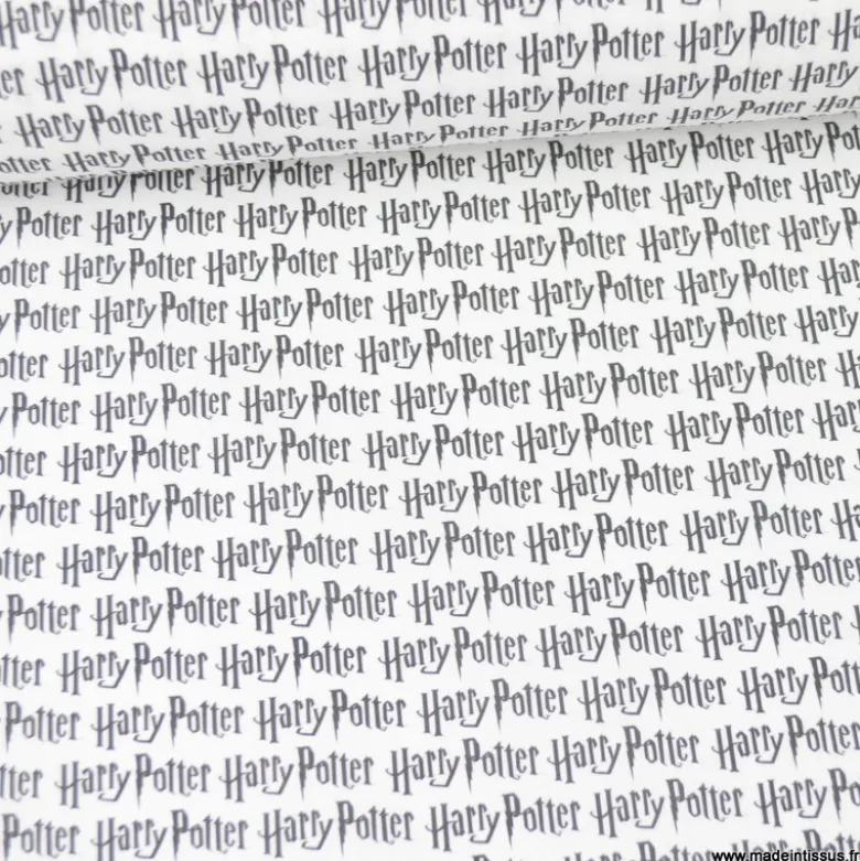 Tissu Harry Potter écriture script noir et blanc