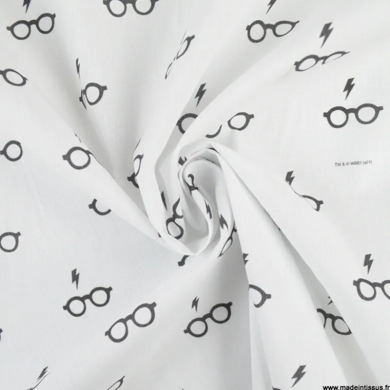 Tissu Harry Potter motifs lunettes et cicatrice de Harry
