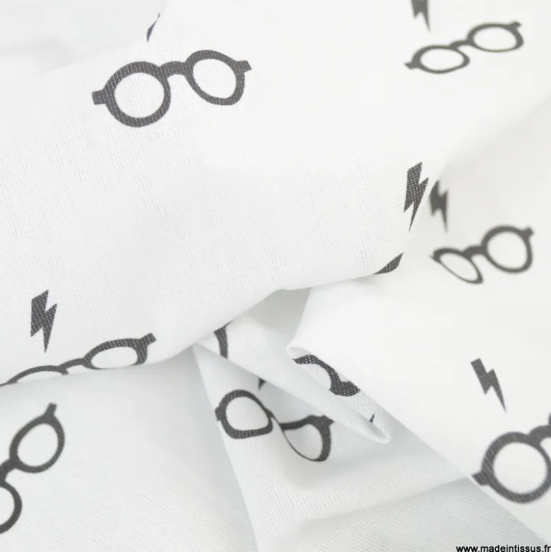 Tissu Harry Potter motifs lunettes et cicatrice de Harry