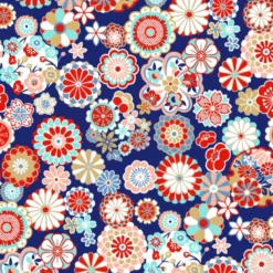 Tissu Hinata en coton motif fleurs fond bleu - OEKO TEX