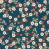 Tissu Hokkaido en coton imprimé fleurs japonaises fond Pétrole