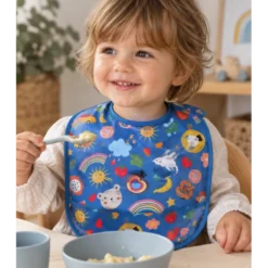 Tissu imperméable Funpets type ciré motif animaux fond bleu