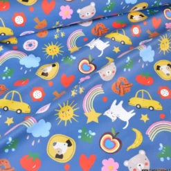 Tissu imperméable Funpets type ciré motif animaux fond bleu