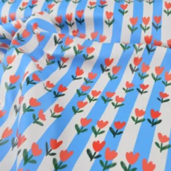 Tissu imperméable Tulipes type ciré de pluie motif fleurs et rayures