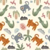 Tissu imperméable type ciré motif animaux de la Savane fond blanc cassé