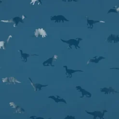 Tissu imperméable type ciré motif dinosaures fond bleu