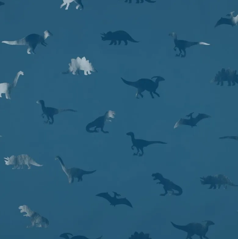 Tissu imperméable type ciré motif dinosaures fond bleu
