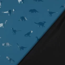 Tissu imperméable type ciré motif dinosaures fond bleu