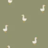 Tissu imperméable type ciré motif oies fond vert kaki