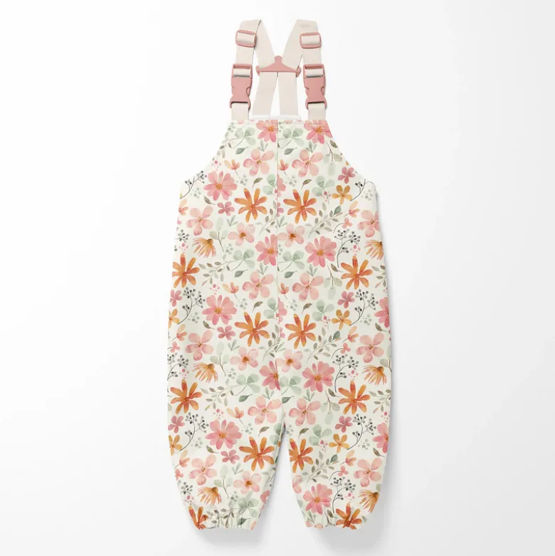 Tissu imperméable type ciré motif fleurs aquarelles fond blanc cassé
