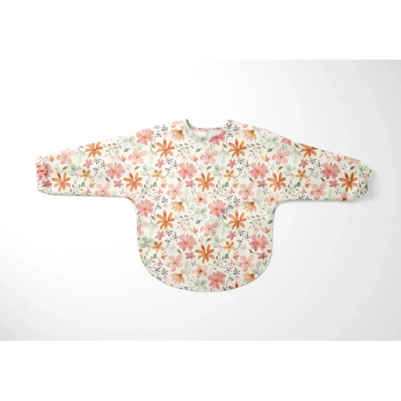 Tissu imperméable type ciré motif fleurs aquarelles fond blanc cassé