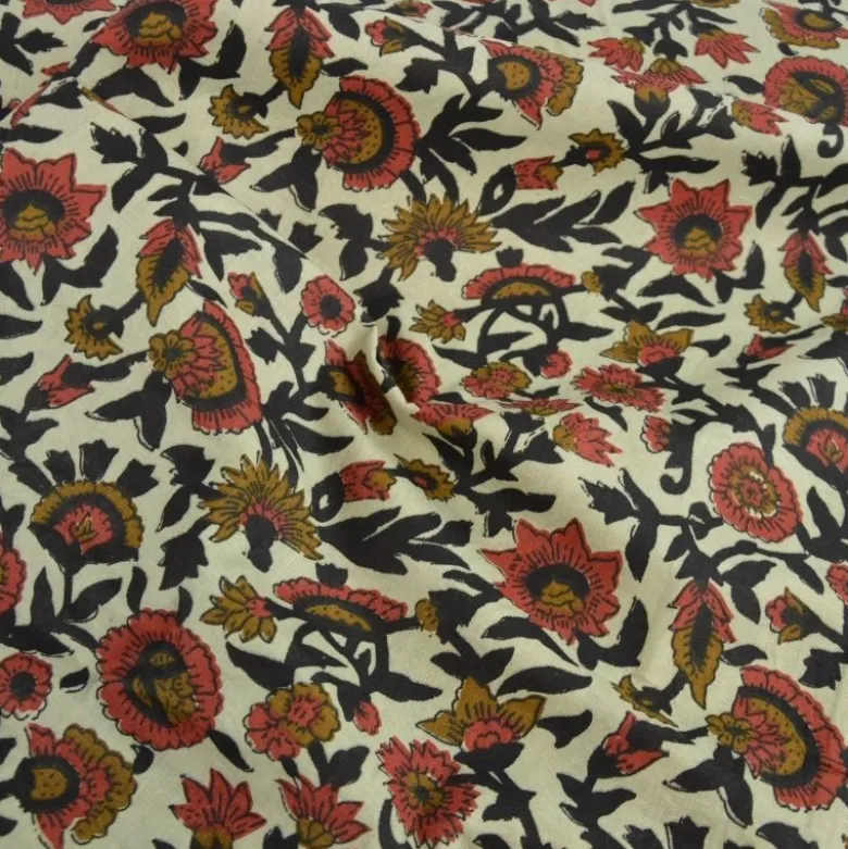 Tissu Indien Block Print Ajmer fond lin