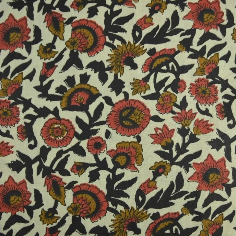 Tissu Indien Block Print Ajmer fond lin